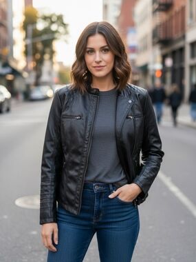 Classic Black Faux Leather Moto Jacket - Timeless Edge